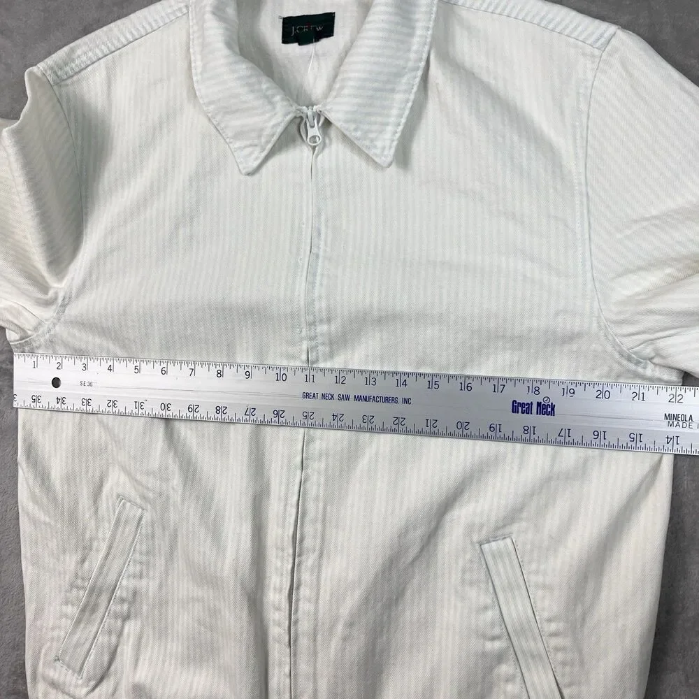 J Crew Harrington Striped Jacket Mens M White Blue Zip Layering CR129